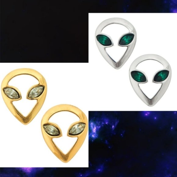Jewelry - Silver Tone Alien 👽 stud rhinestone earrings